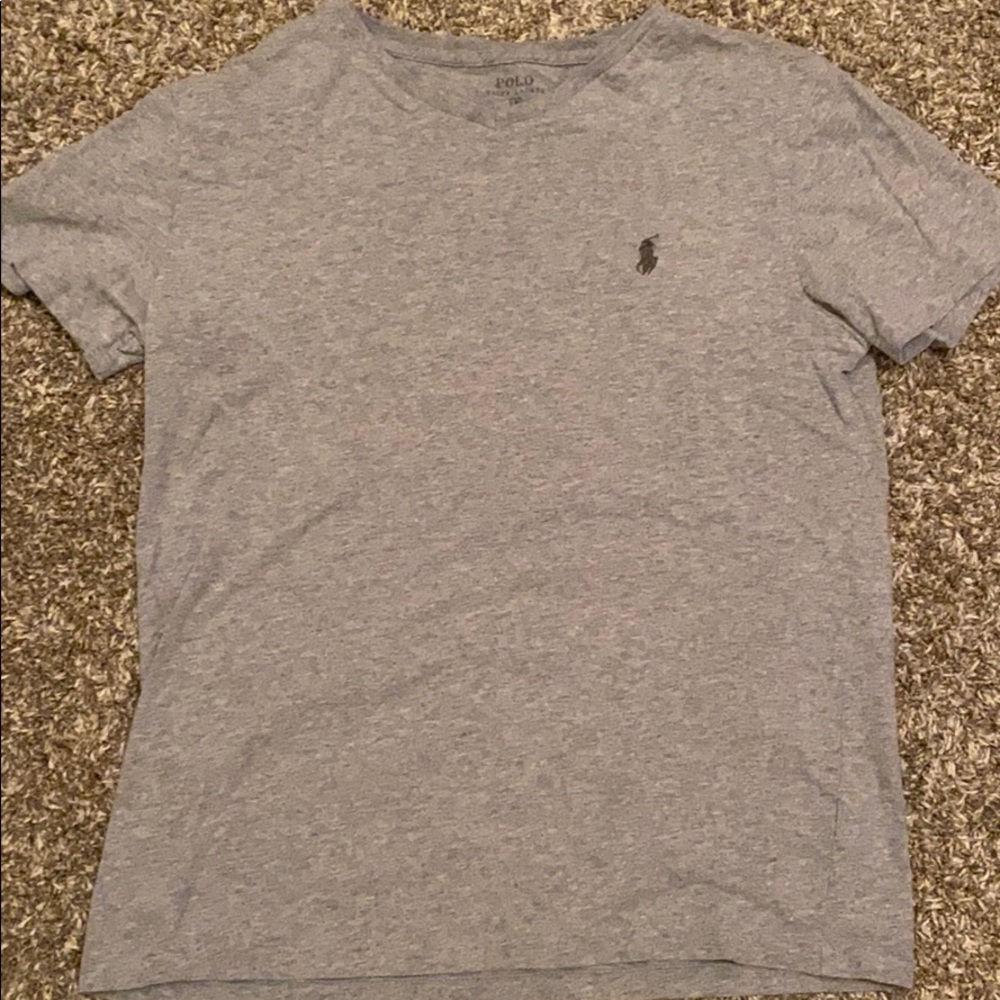 grey short sleeve polo v-neck t shirt
